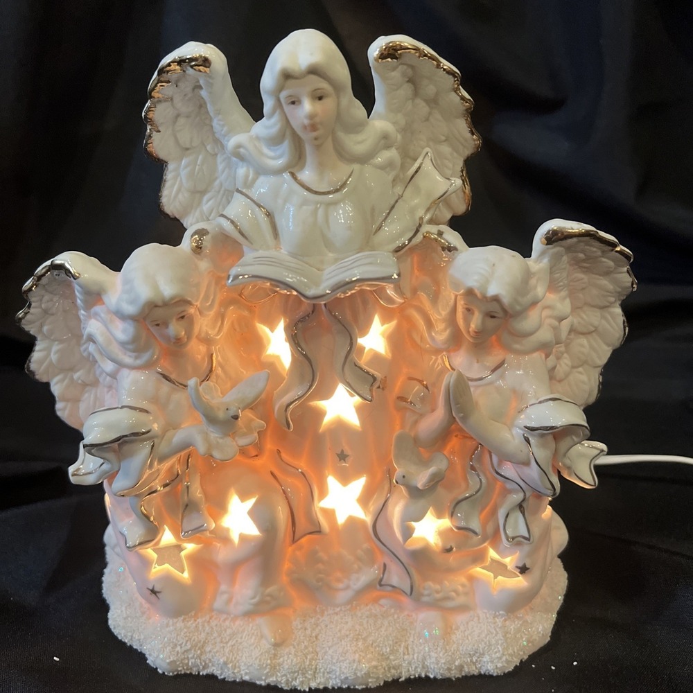 Vtg- Angel Bisque  Gold Accent Light‎ by JC Penney Home Collection - Christmas